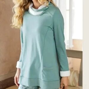 Soft Surroundings Sweater Long Sleeve top Sherpa Trim Cowl  Large Style: 2AY03